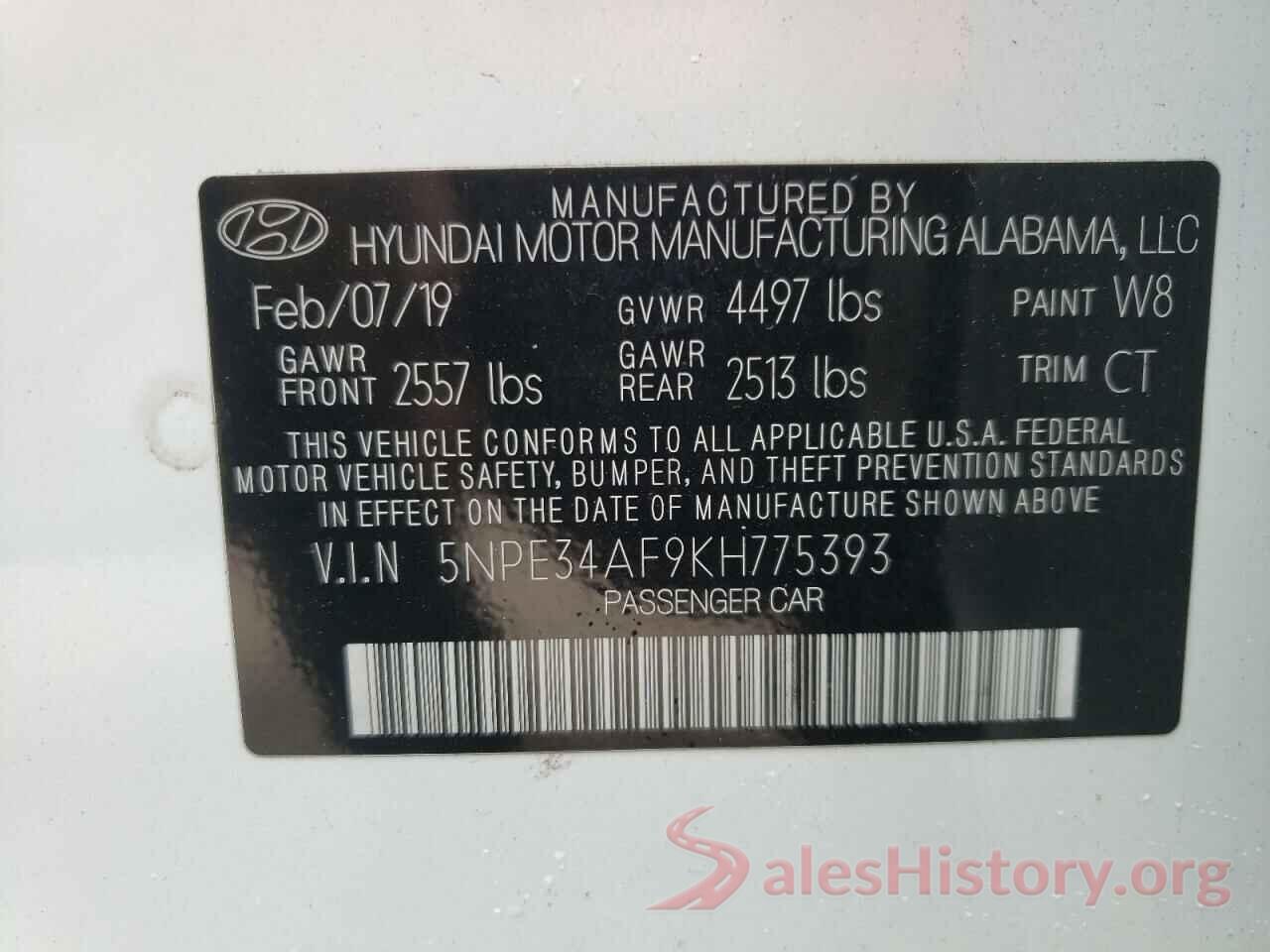 5NPE34AF9KH775393 2019 HYUNDAI SONATA