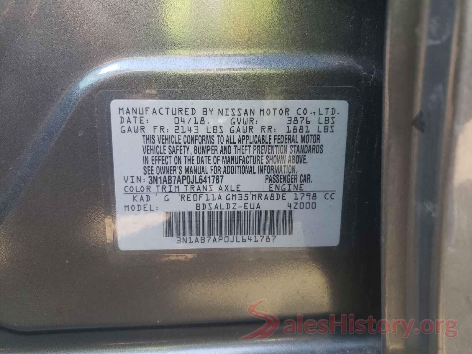 3N1AB7AP0JL641787 2018 NISSAN SENTRA