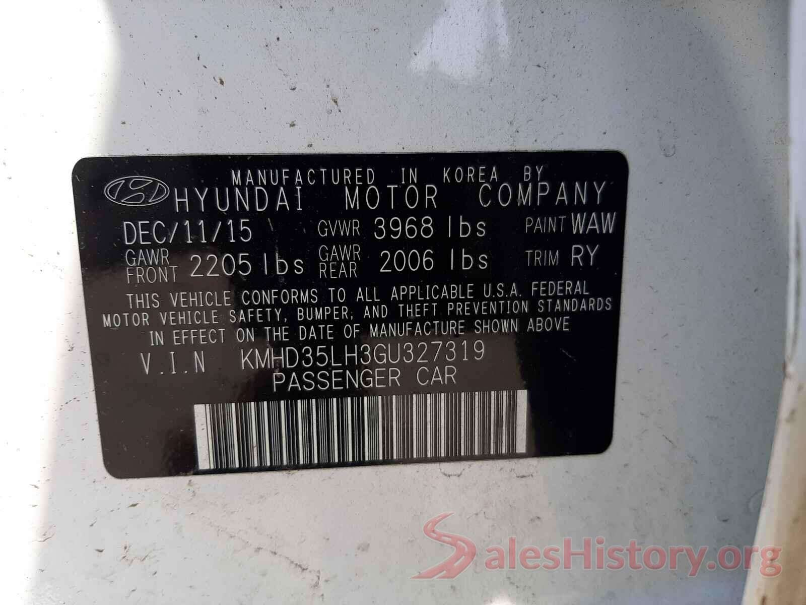 KMHD35LH3GU327319 2016 HYUNDAI ELANTRA