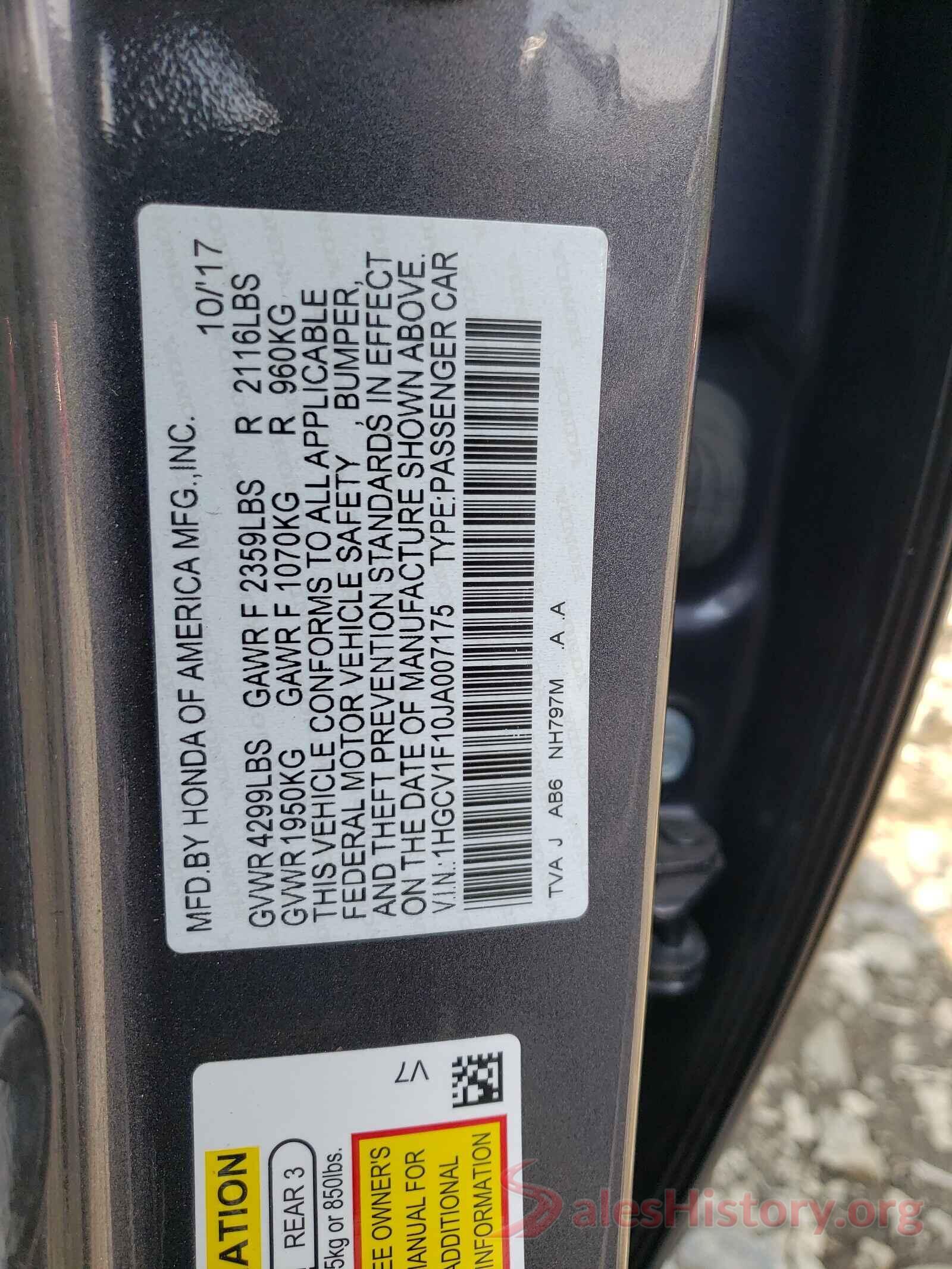 1HGCV1F10JA007175 2018 HONDA ACCORD