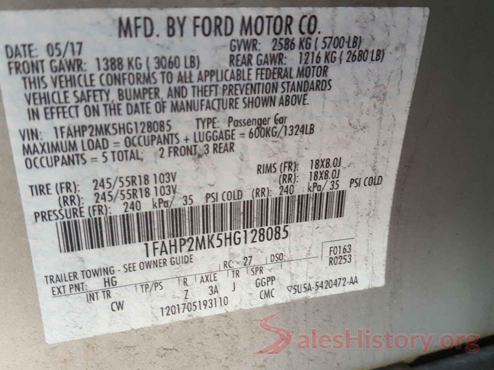 1FAHP2MK5HG128085 2017 FORD TAURUS