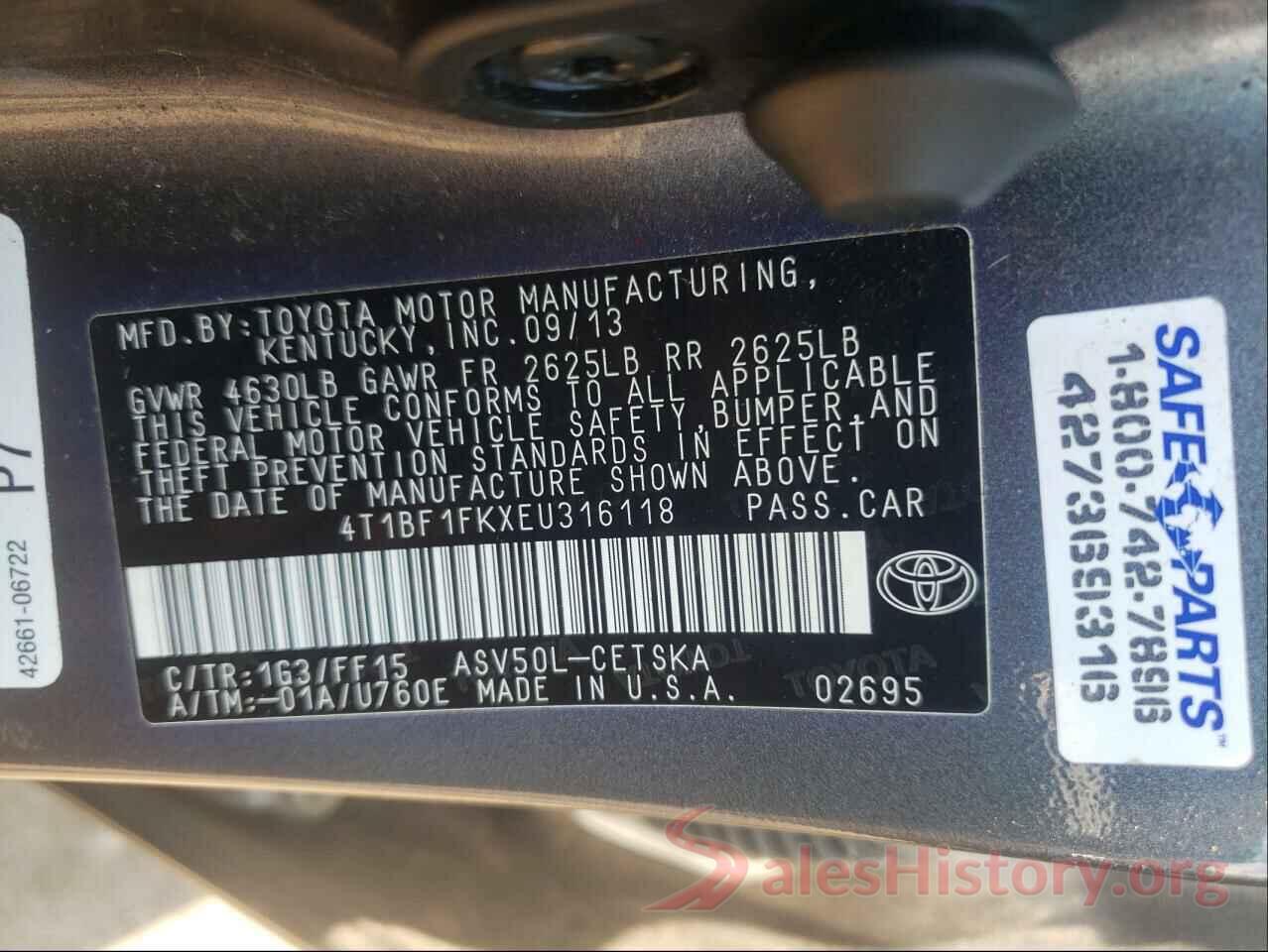 4T1BF1FKXEU316118 2014 TOYOTA CAMRY