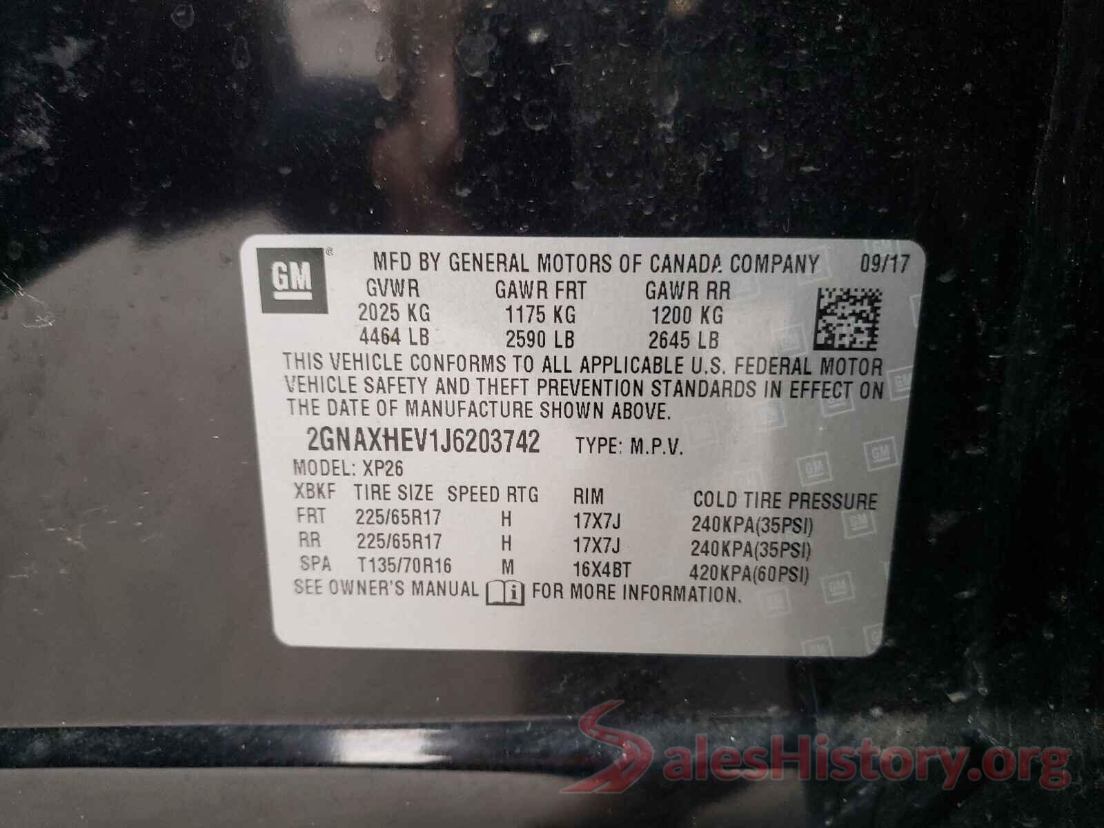 2GNAXHEV1J6203742 2018 CHEVROLET EQUINOX