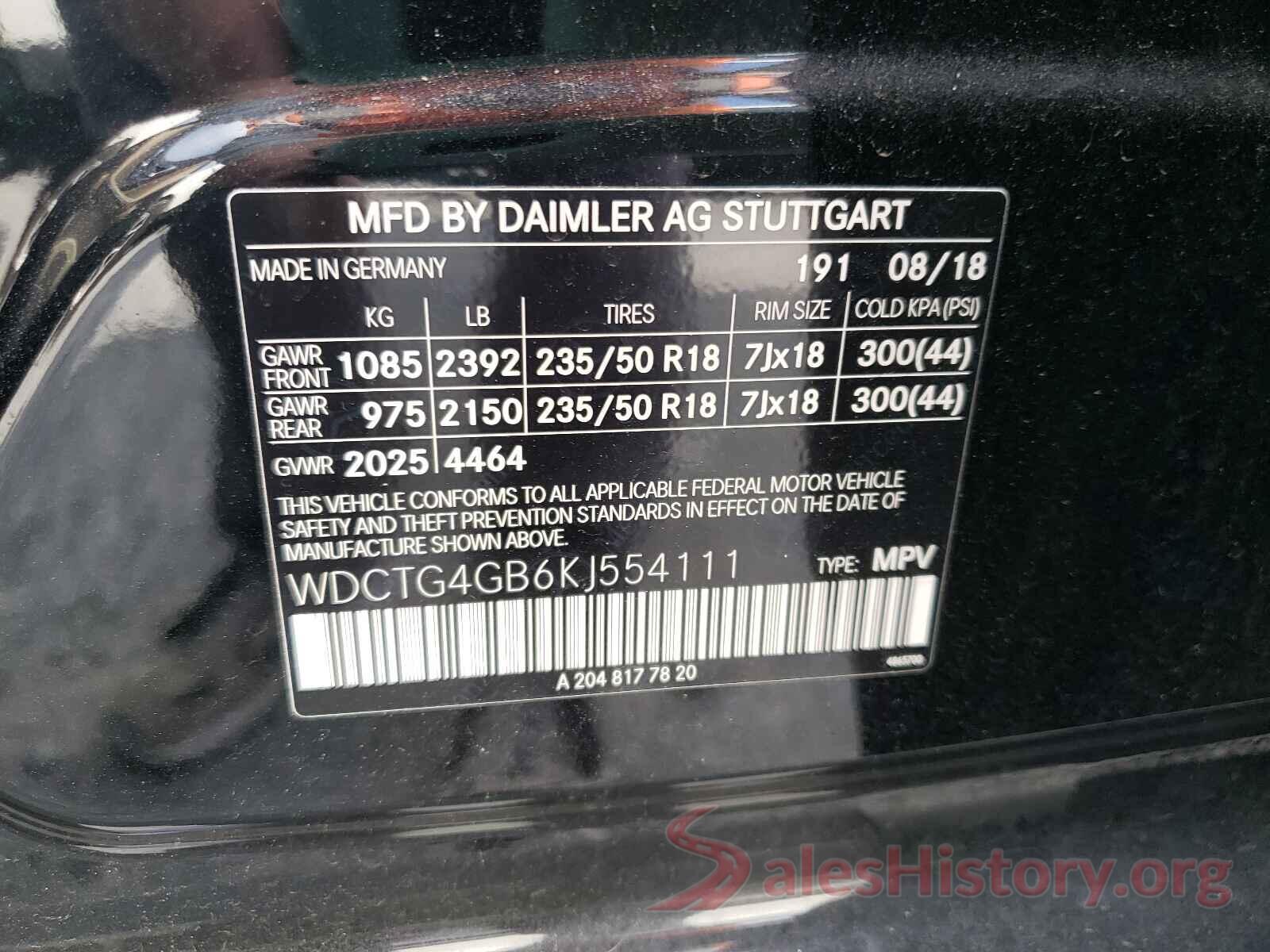 WDCTG4GB6KJ554111 2019 MERCEDES-BENZ GLA-CLASS