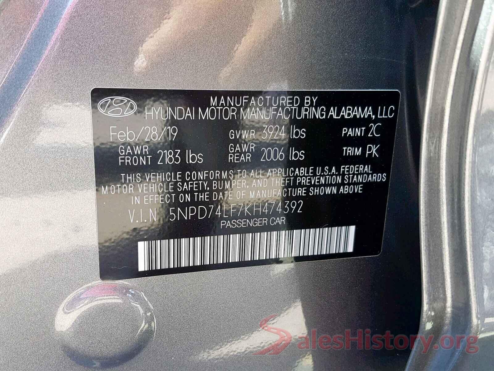 5NPD74LF7KH474392 2019 HYUNDAI ELANTRA