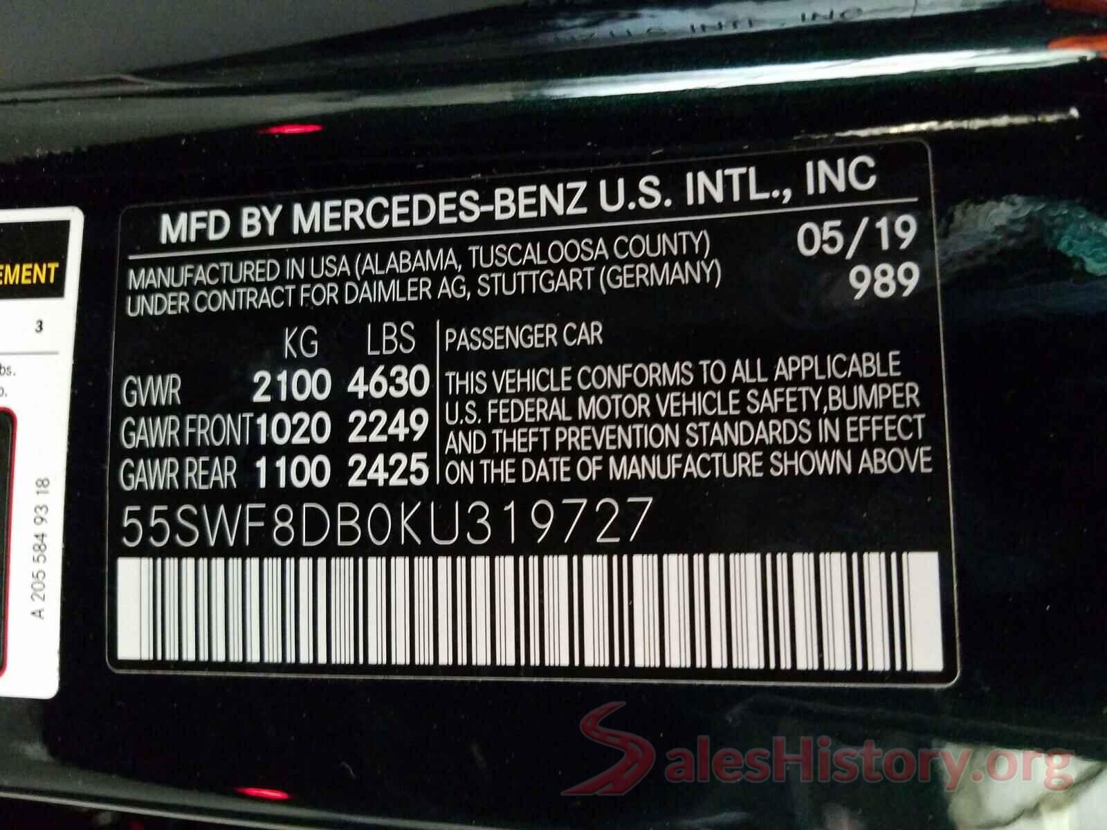 55SWF8DB0KU319727 2019 MERCEDES-BENZ C CLASS