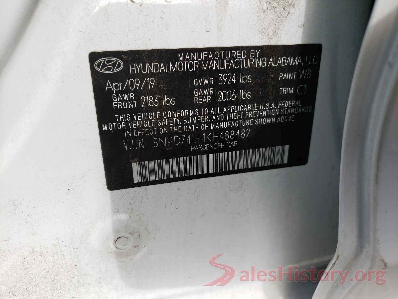 5NPD74LF1KH488482 2019 HYUNDAI ELANTRA