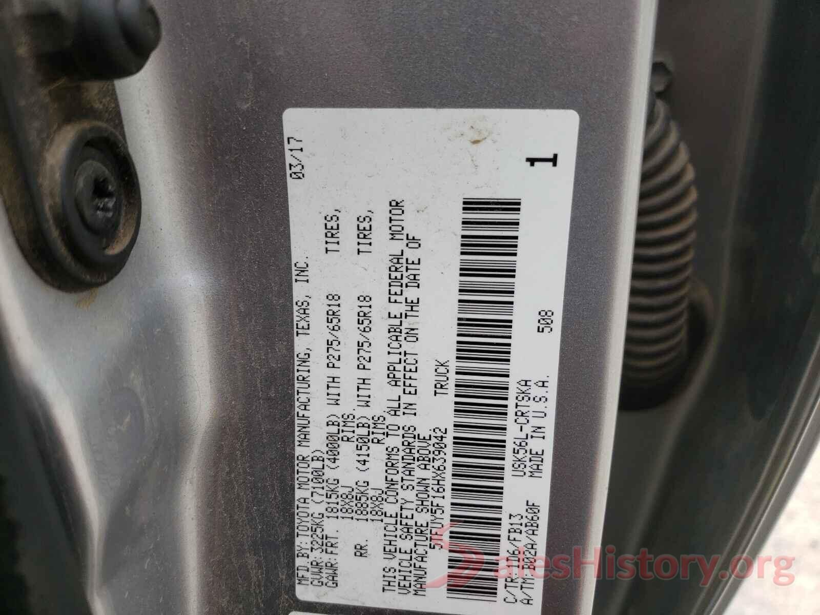 5TFUY5F16HX639042 2017 TOYOTA TUNDRA