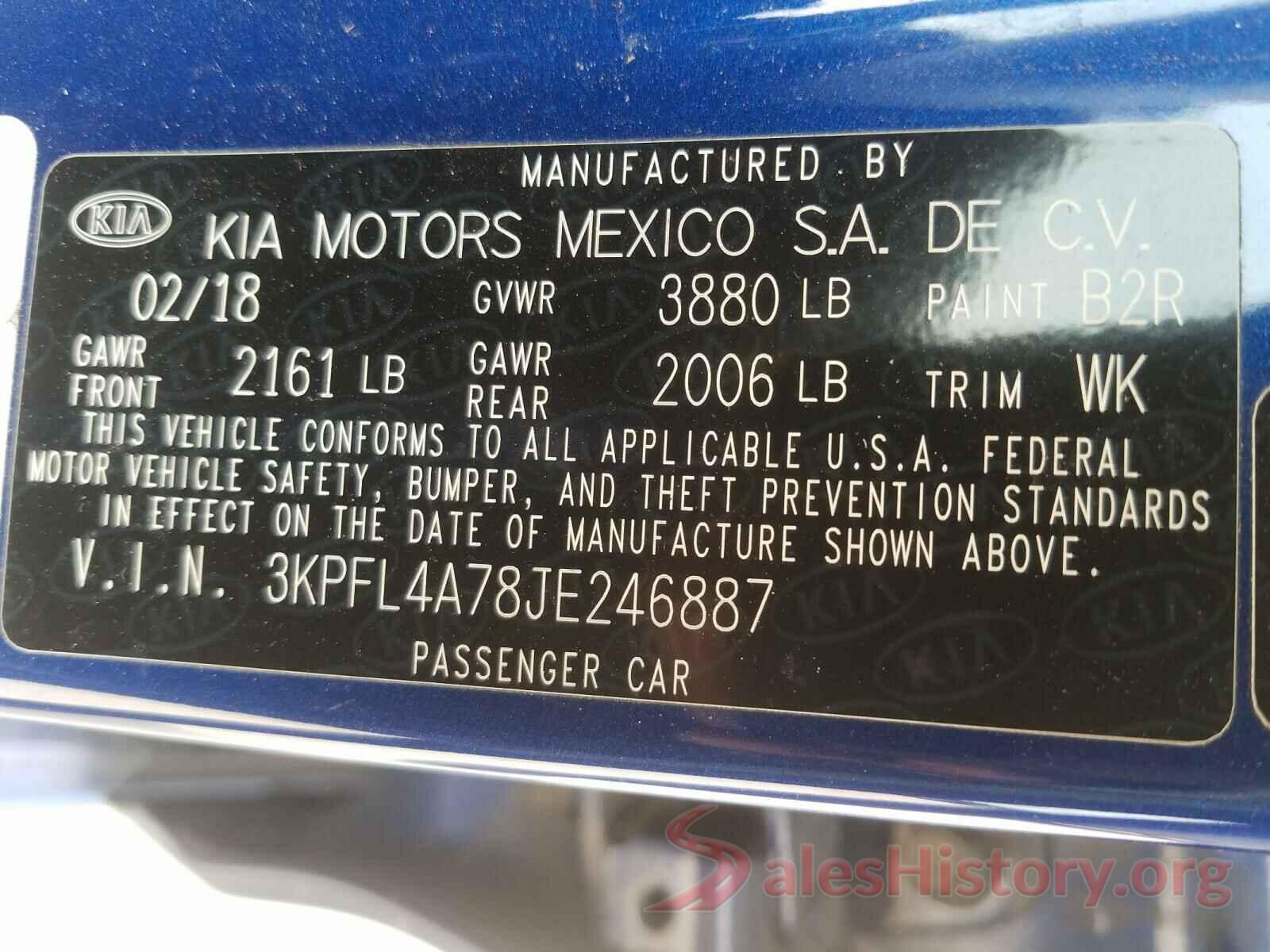 3KPFL4A78JE246887 2018 KIA FORTE