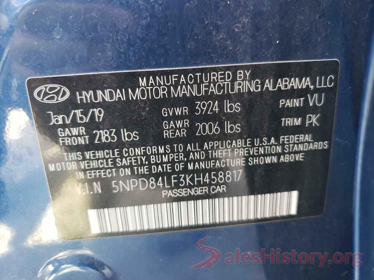 5NPD84LF3KH458817 2019 HYUNDAI ELANTRA