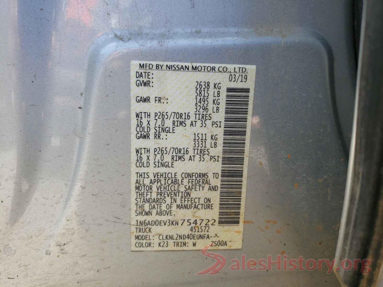 1N6AD0EV3KN754722 2019 NISSAN FRONTIER