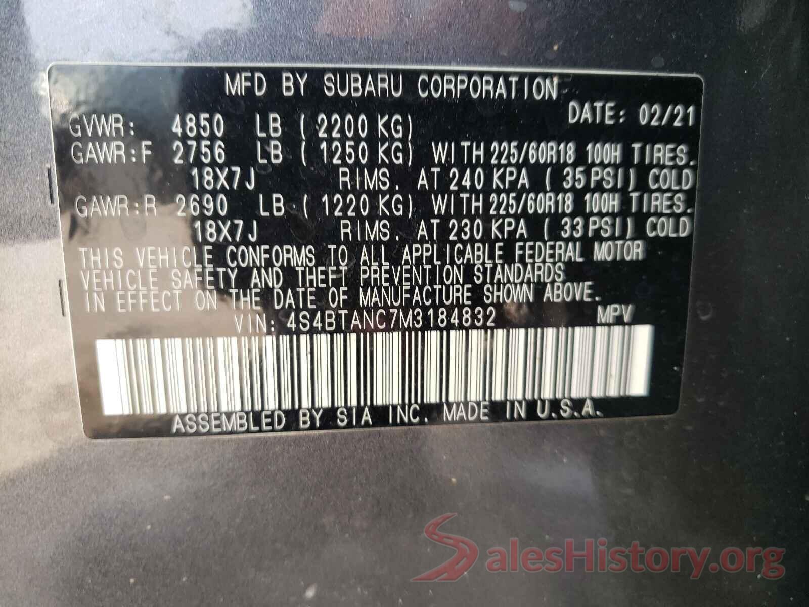 4S4BTANC7M3184832 2021 SUBARU OUTBACK