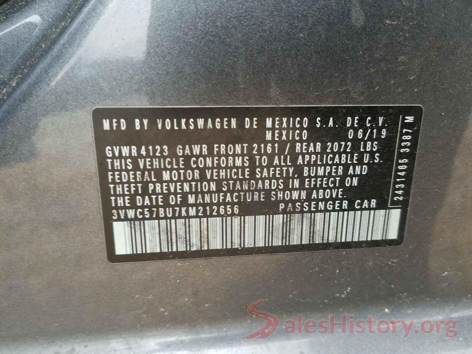 3VWC57BU7KM212656 2019 VOLKSWAGEN JETTA