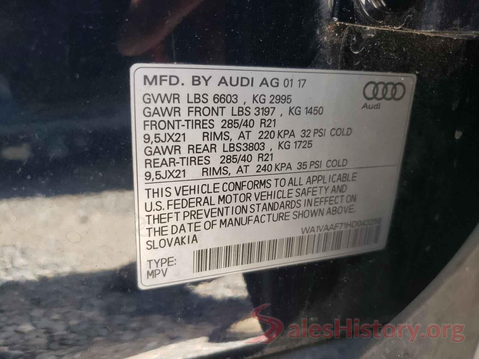 WA1VAAF71HD043256 2017 AUDI Q7