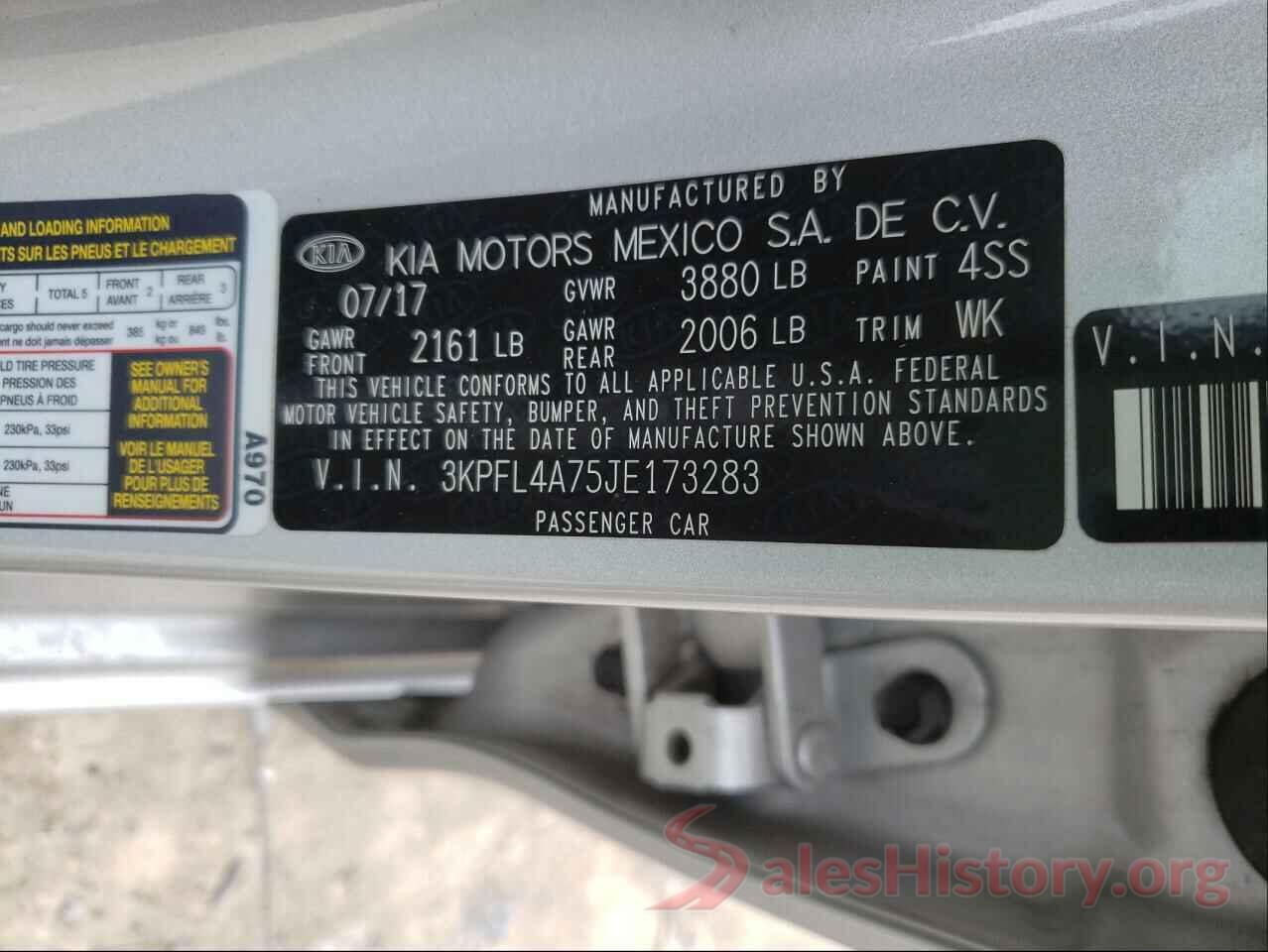 3KPFL4A75JE173283 2018 KIA FORTE