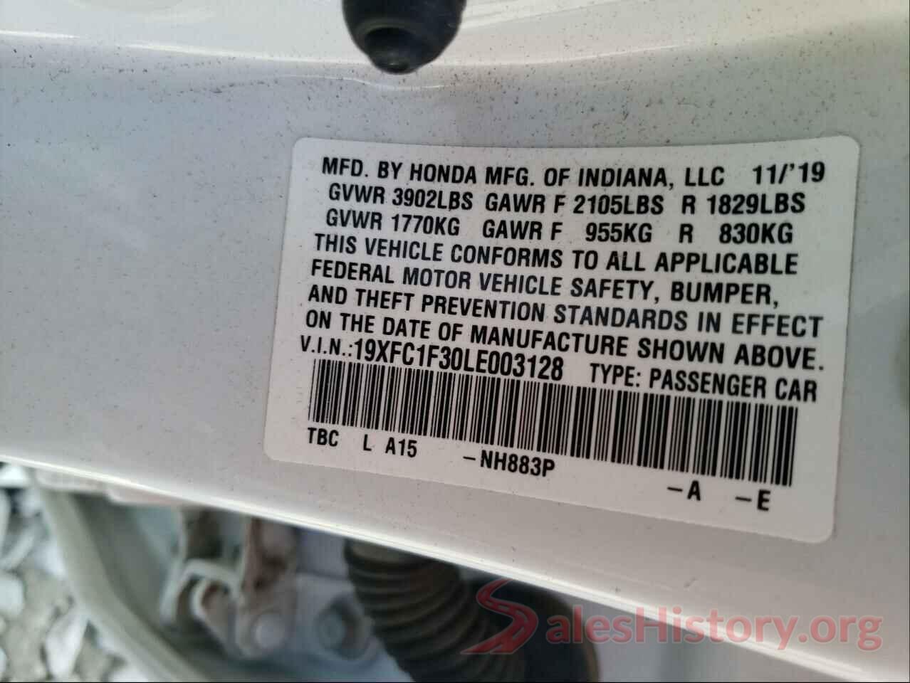 19XFC1F30LE003128 2020 HONDA CIVIC