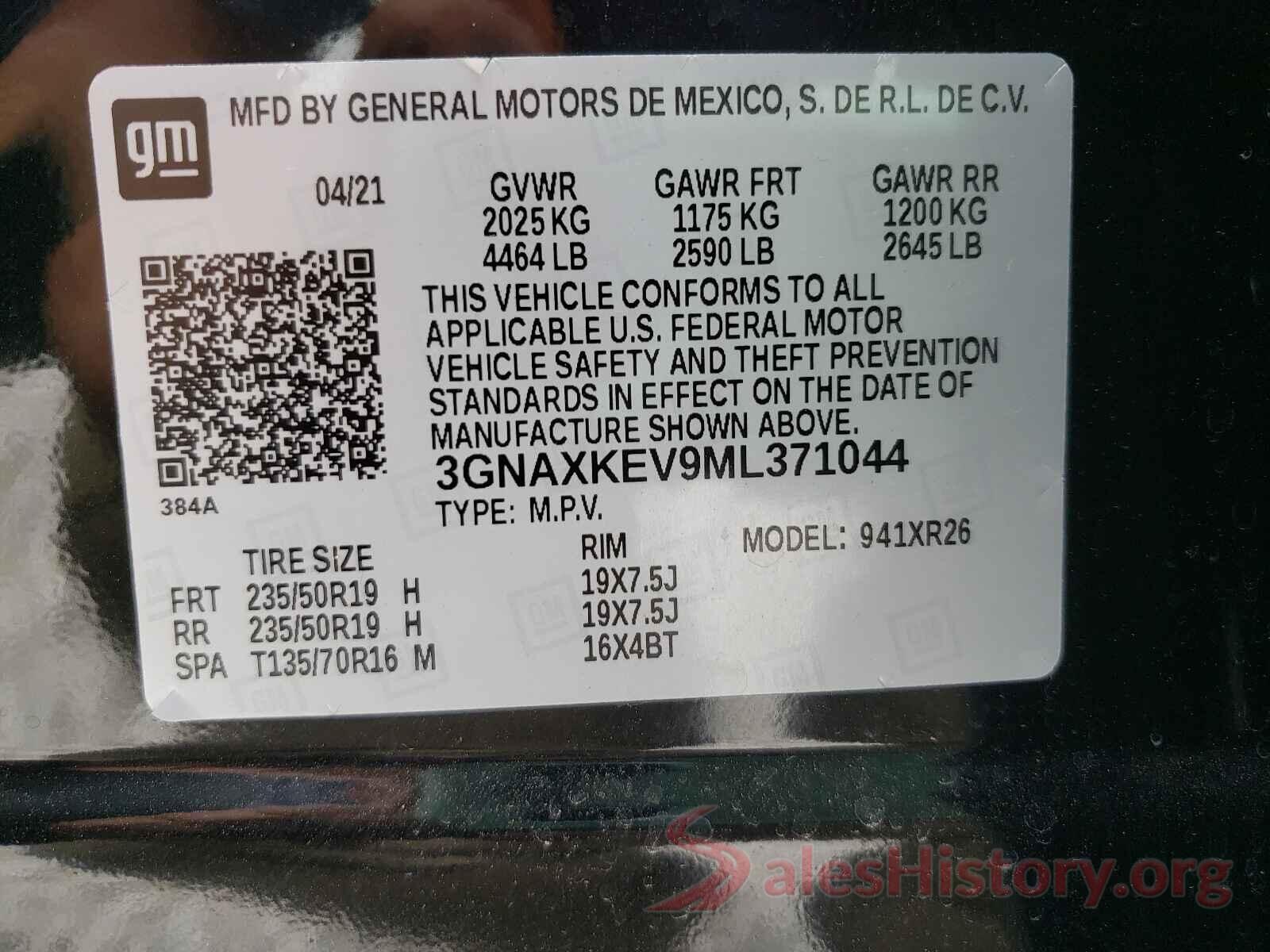 3GNAXKEV9ML371044 2021 CHEVROLET EQUINOX