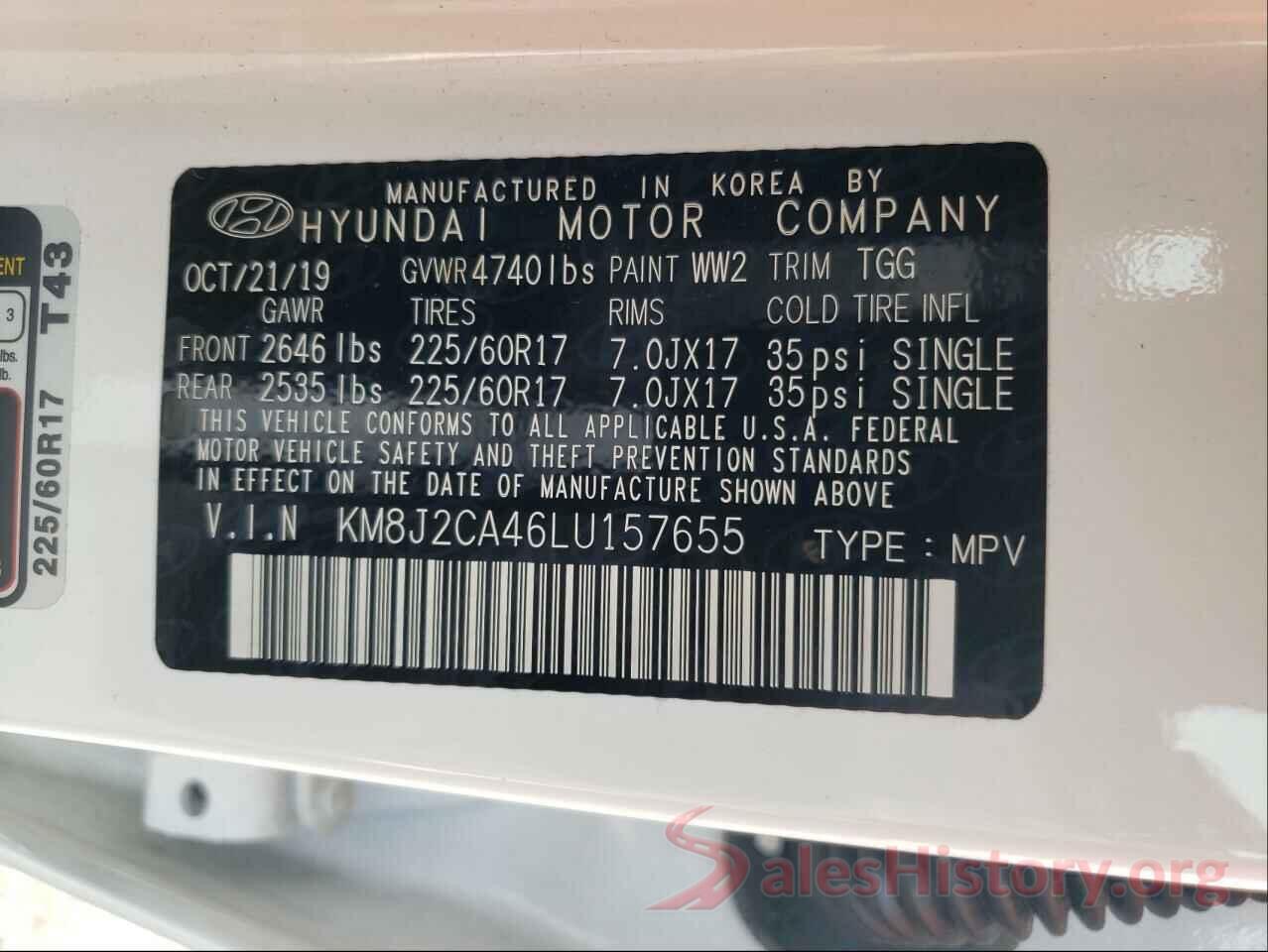 KM8J2CA46LU157655 2020 HYUNDAI TUCSON