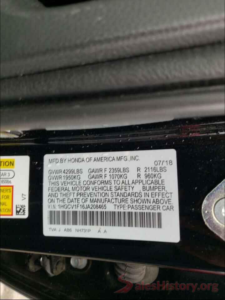 1HGCV1F16JA208465 2018 HONDA ACCORD