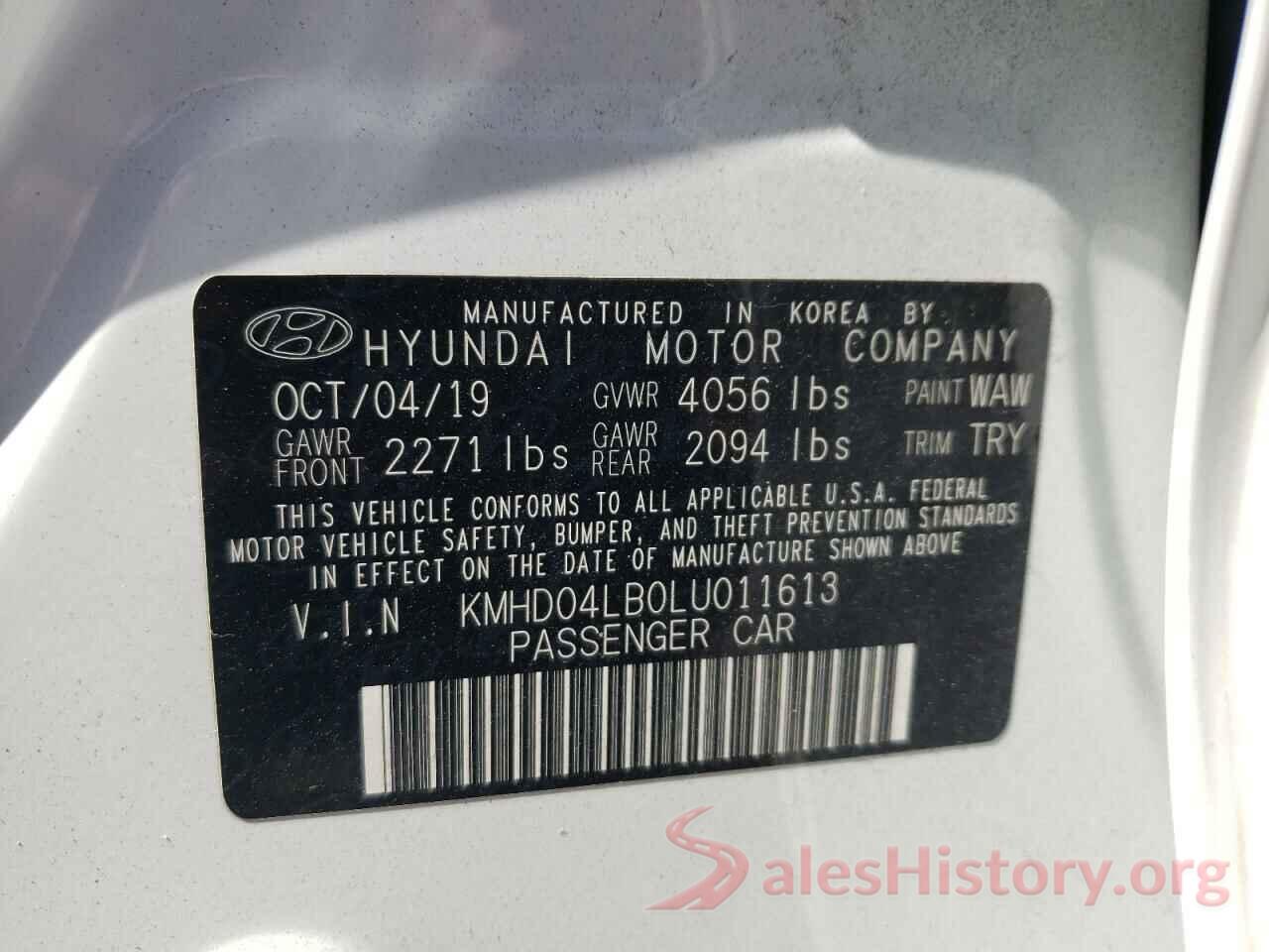 KMHD04LB0LU011613 2020 HYUNDAI ELANTRA