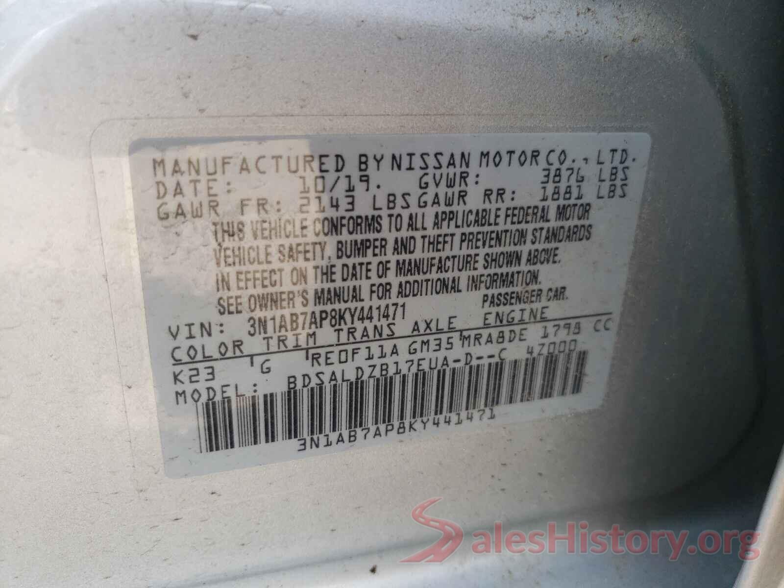 3N1AB7AP8KY441471 2019 NISSAN SENTRA