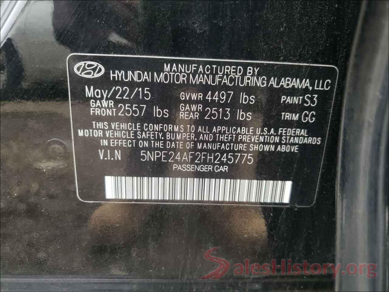 5NPE24AF2FH245775 2015 HYUNDAI SONATA