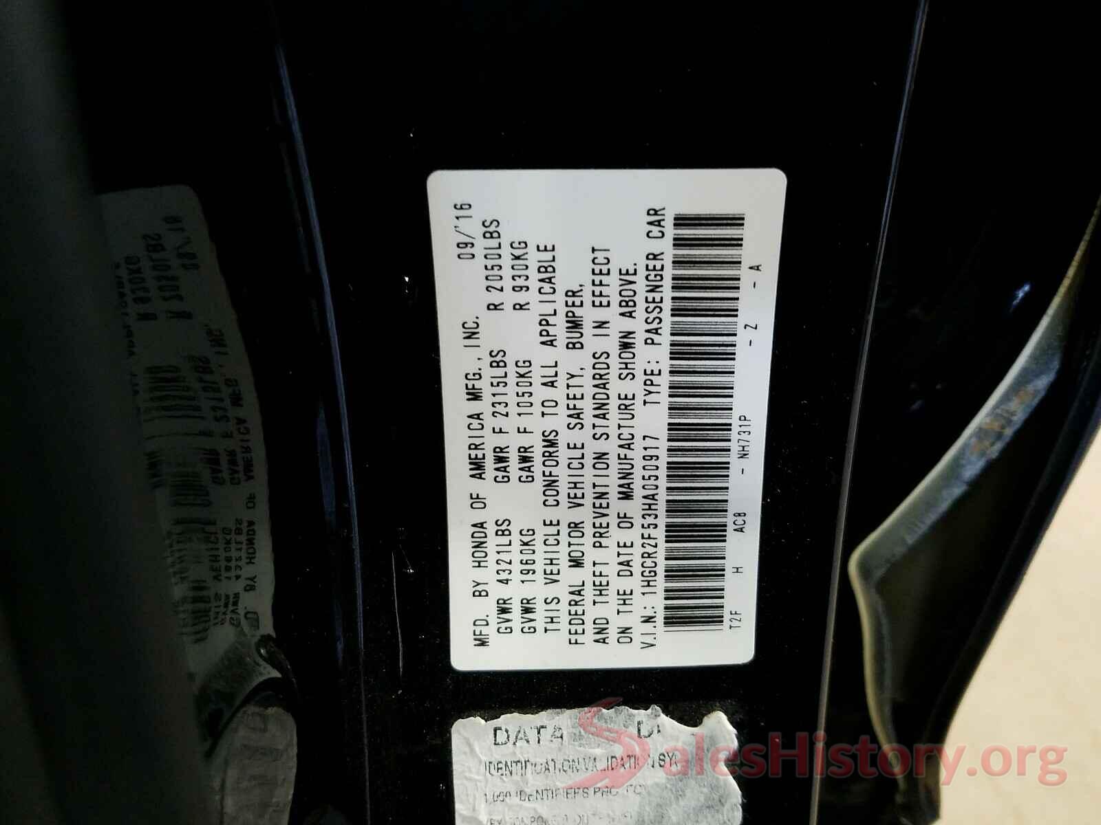 1HGCR2F53HA050917 2017 HONDA ACCORD