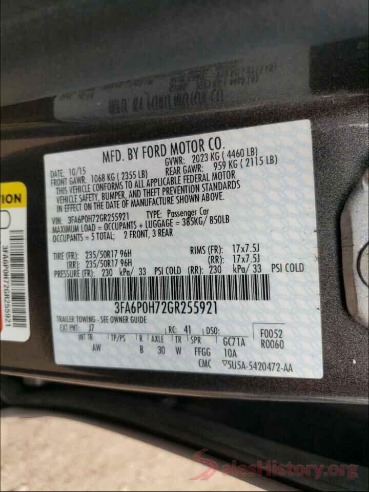 3FA6P0H72GR255921 2016 FORD FUSION