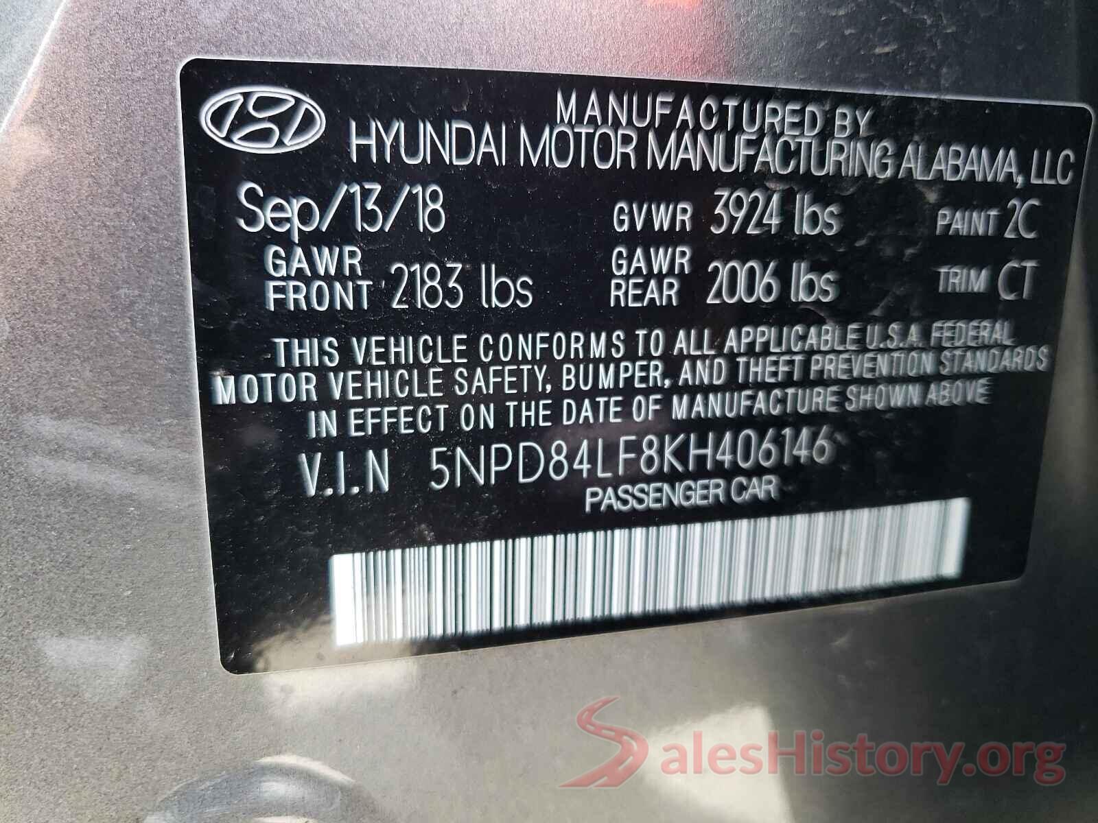 5NPD84LF8KH406146 2019 HYUNDAI ELANTRA