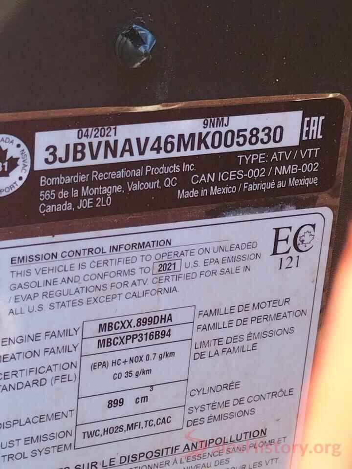 3JBVNAV46MK005830 2021 CAN-AM SIDEBYSIDE