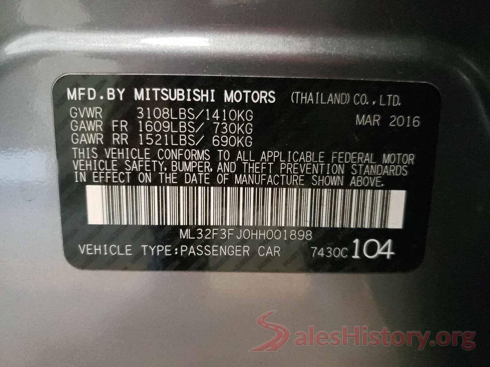 ML32F3FJ0HH001898 2017 MITSUBISHI MIRAGE