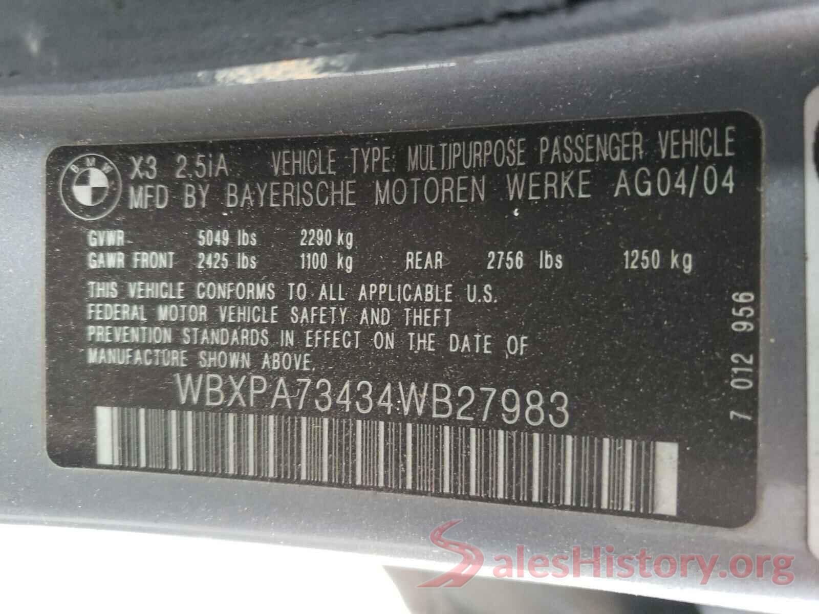 WBXPA73434WB27983 2004 BMW X3