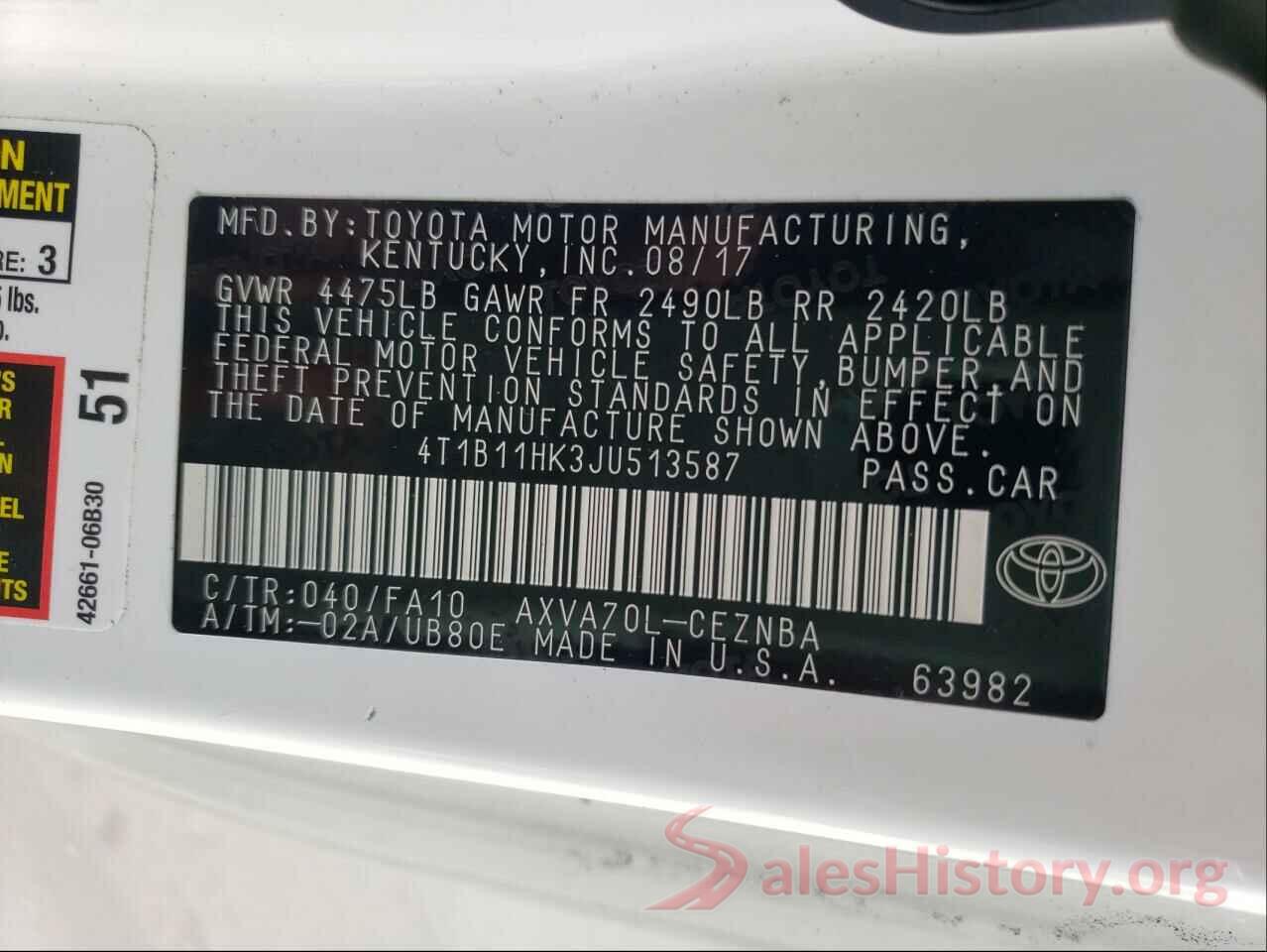 4T1B11HK3JU513587 2018 TOYOTA CAMRY