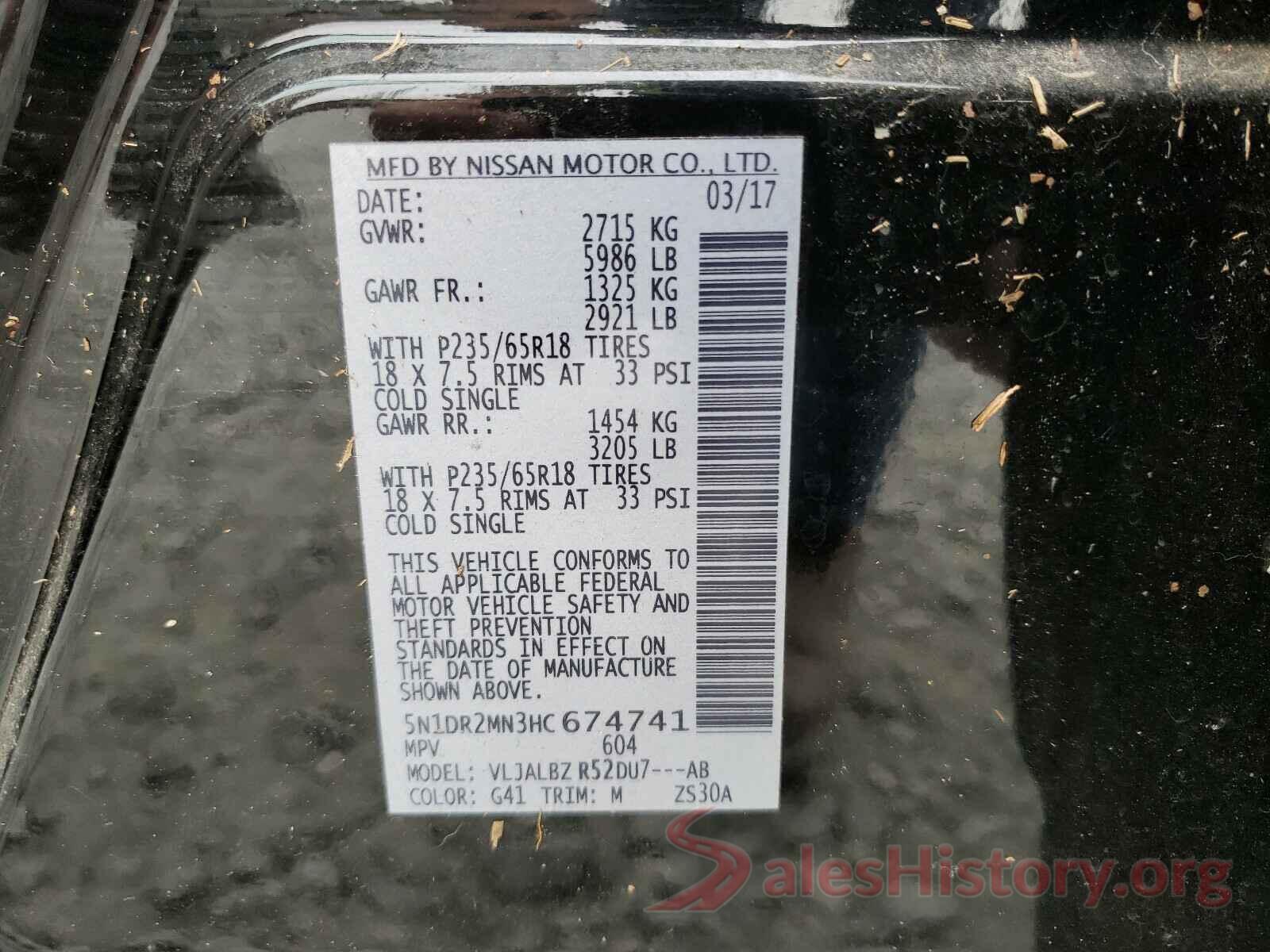 5N1DR2MN3HC674741 2017 NISSAN PATHFINDER