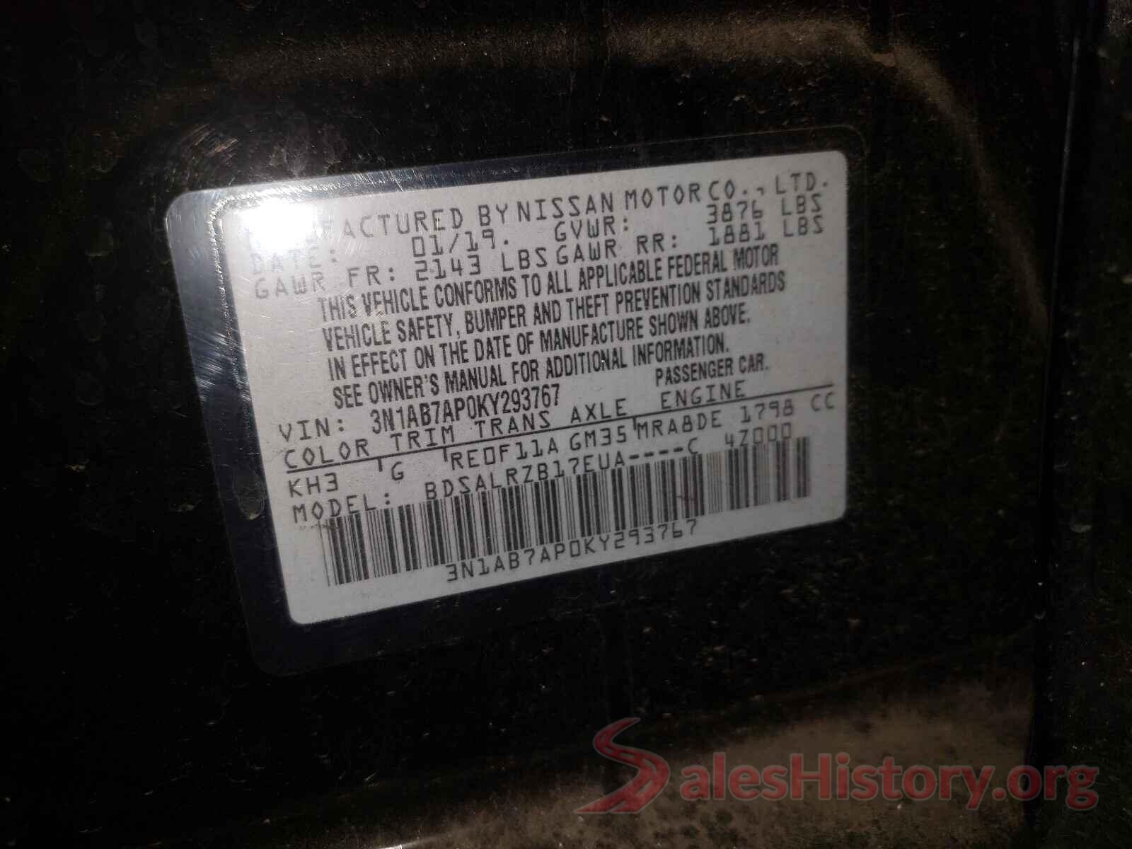 3N1AB7AP0KY293767 2019 NISSAN SENTRA