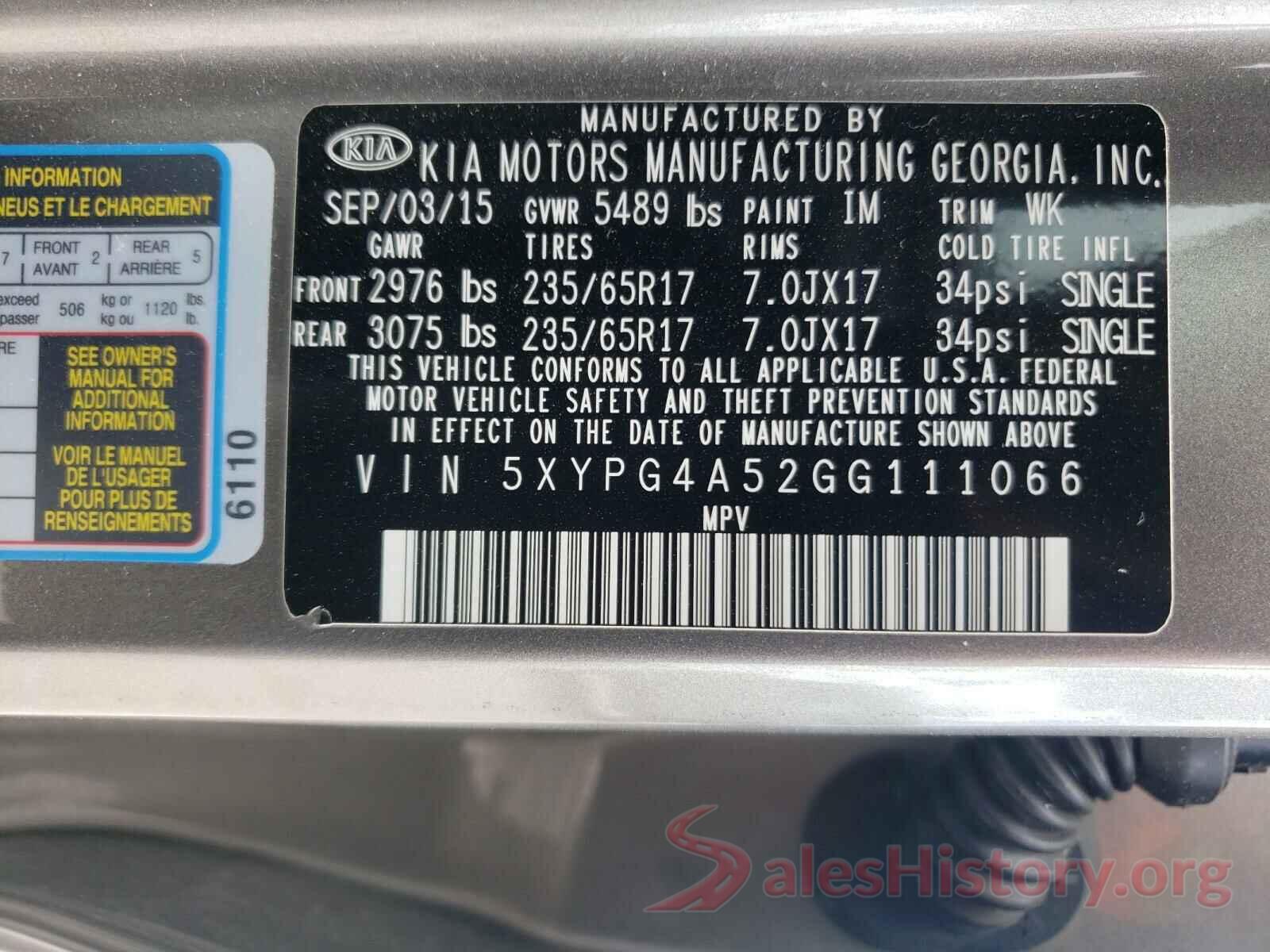 5XYPG4A52GG111066 2016 KIA SORENTO