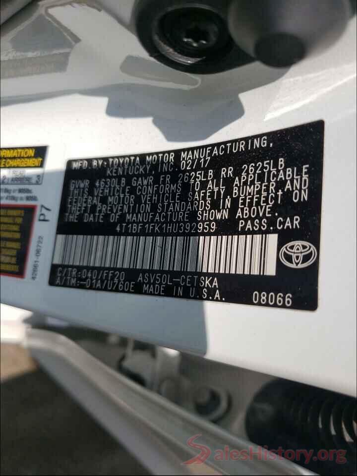 4T1BF1FK1HU392959 2017 TOYOTA CAMRY