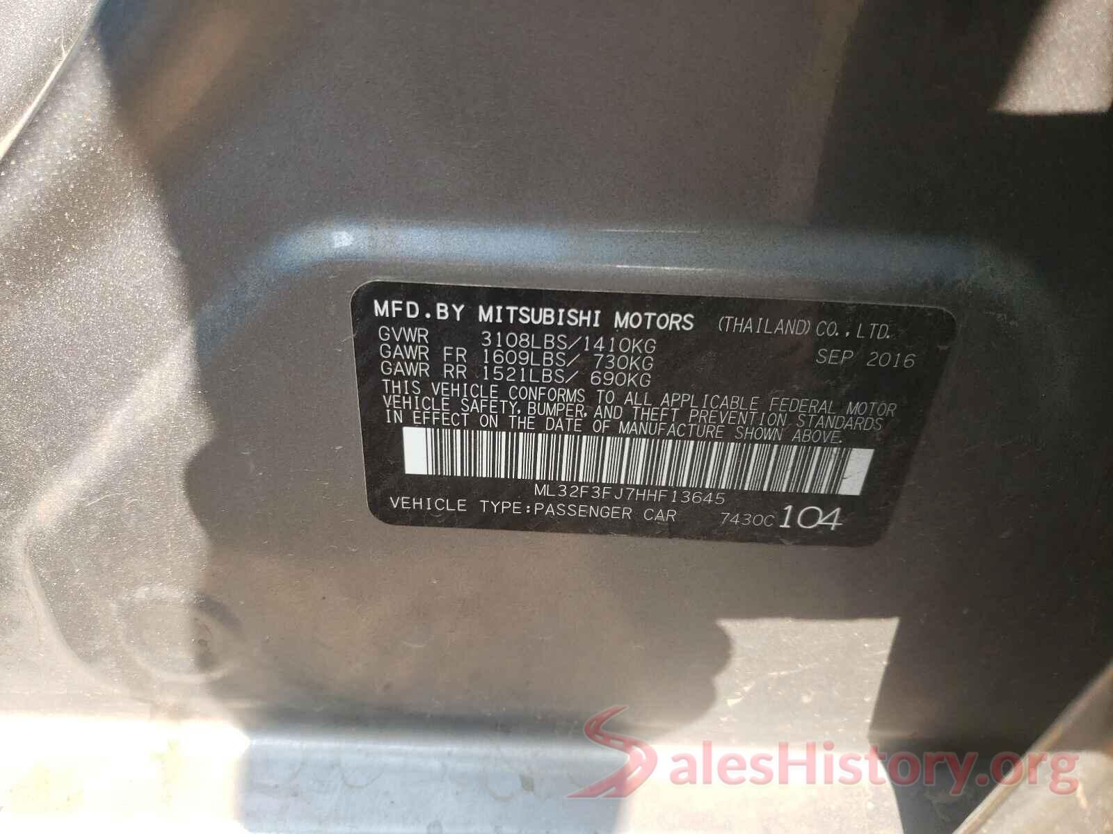 ML32F3FJ7HHF13645 2017 MITSUBISHI MIRAGE