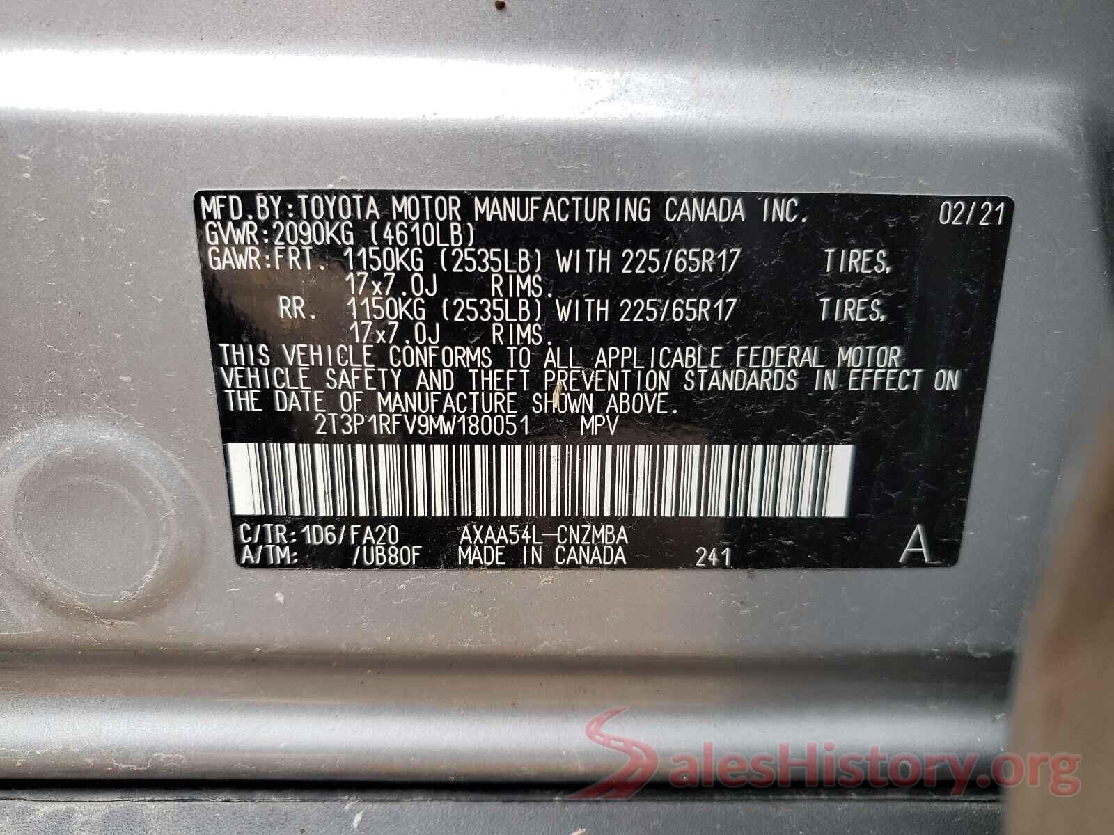 2T3P1RFV9MW180051 2021 TOYOTA RAV4