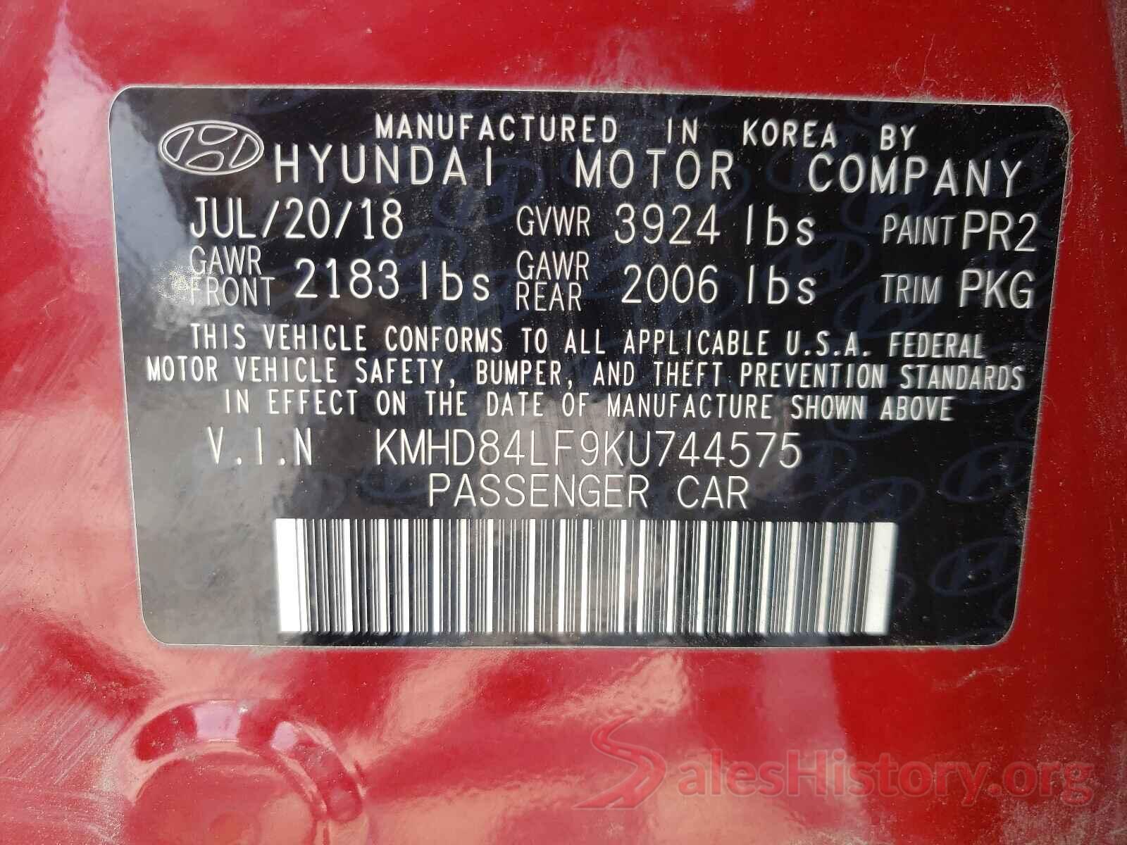 KMHD84LF9KU744575 2019 HYUNDAI ELANTRA