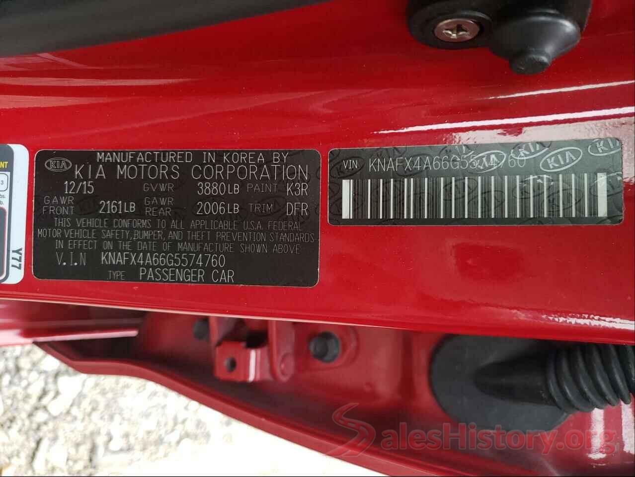 KNAFX4A66G5574760 2016 KIA FORTE