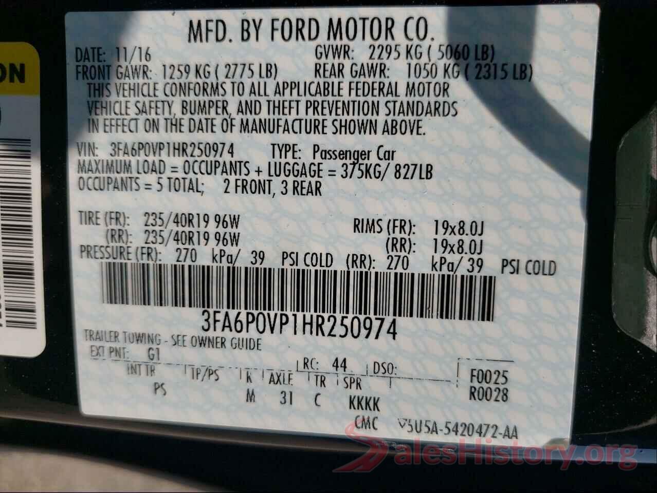 3FA6P0VP1HR250974 2017 FORD FUSION