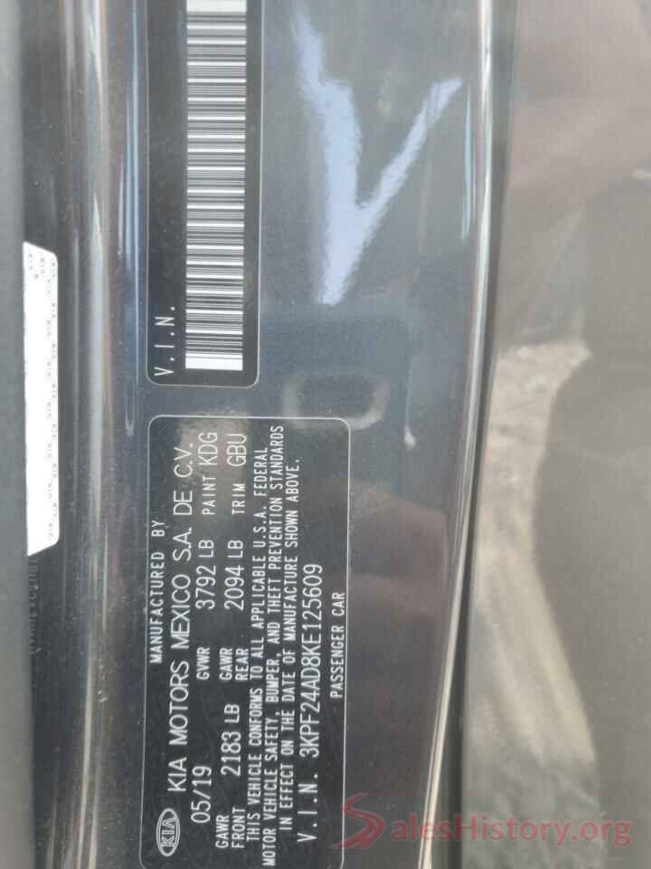 3KPF24AD8KE125609 2019 KIA FORTE