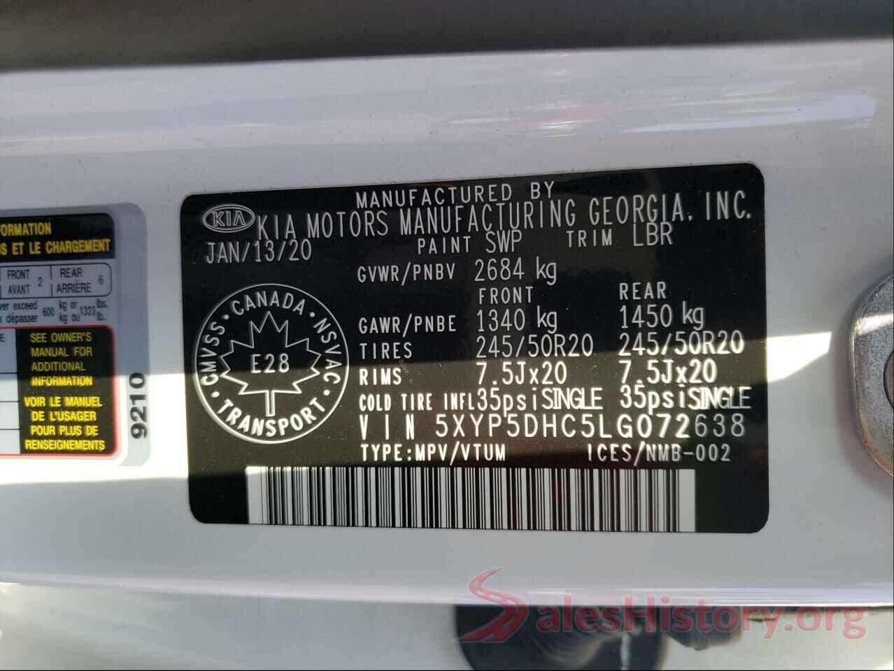 5XYP5DHC5LG072638 2020 KIA TELLURIDE