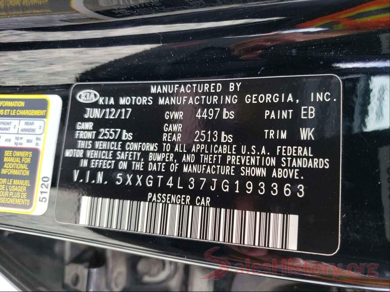 5XXGT4L37JG193363 2018 KIA OPTIMA