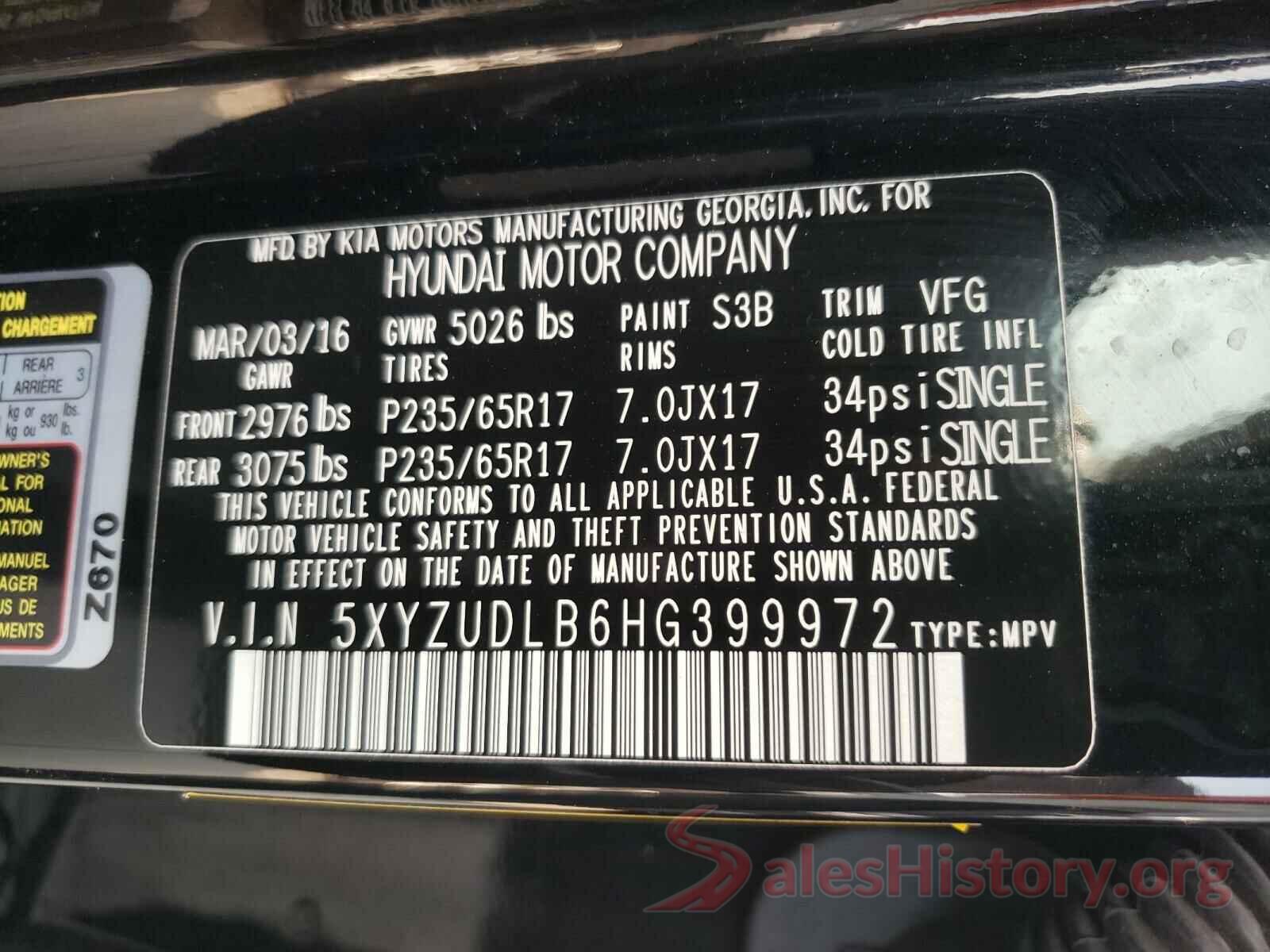 5XYZUDLB6HG399972 2017 HYUNDAI SANTA FE