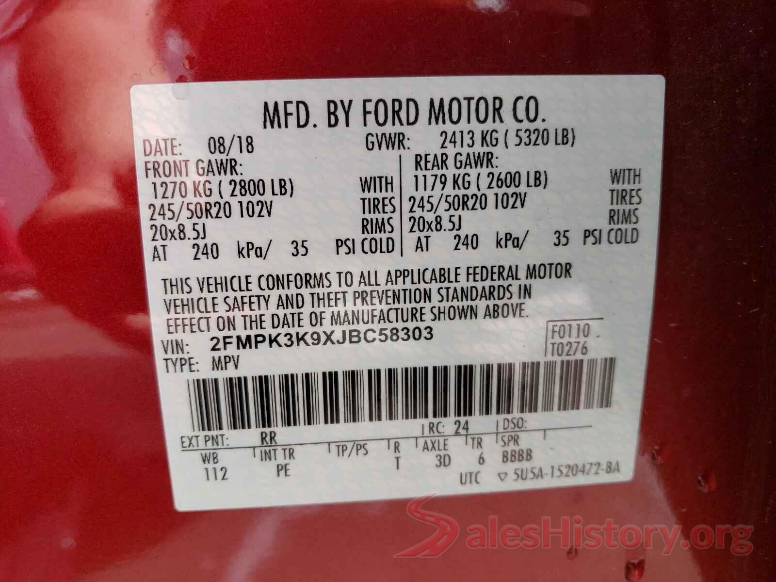 2FMPK3K9XJBC58303 2018 FORD EDGE