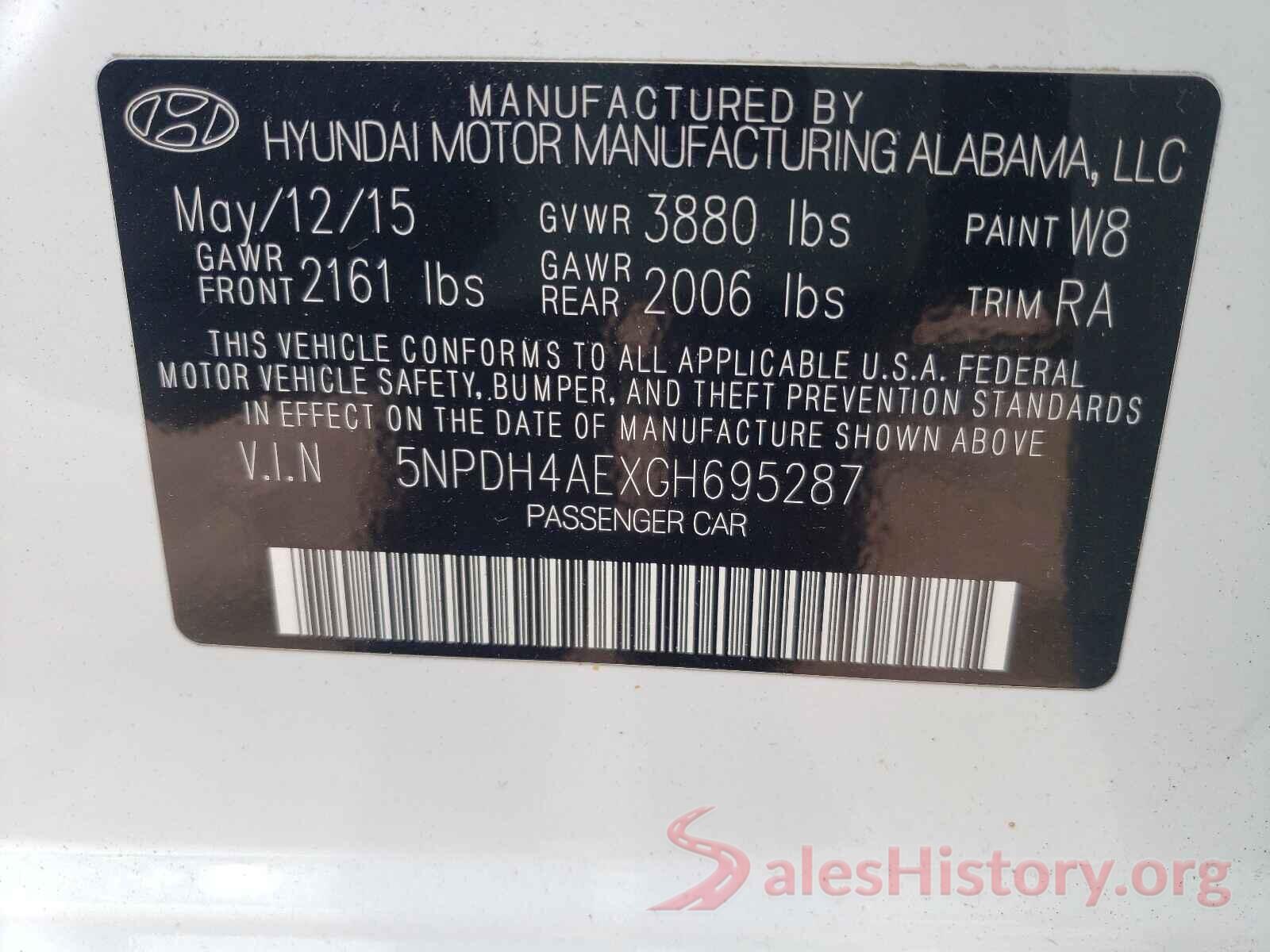 5NPDH4AEXGH695287 2016 HYUNDAI ELANTRA