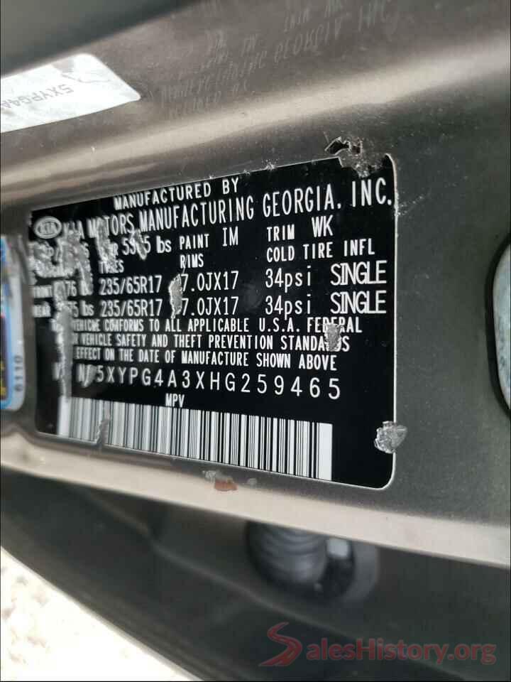 5XYPG4A3XHG259465 2017 KIA SORENTO