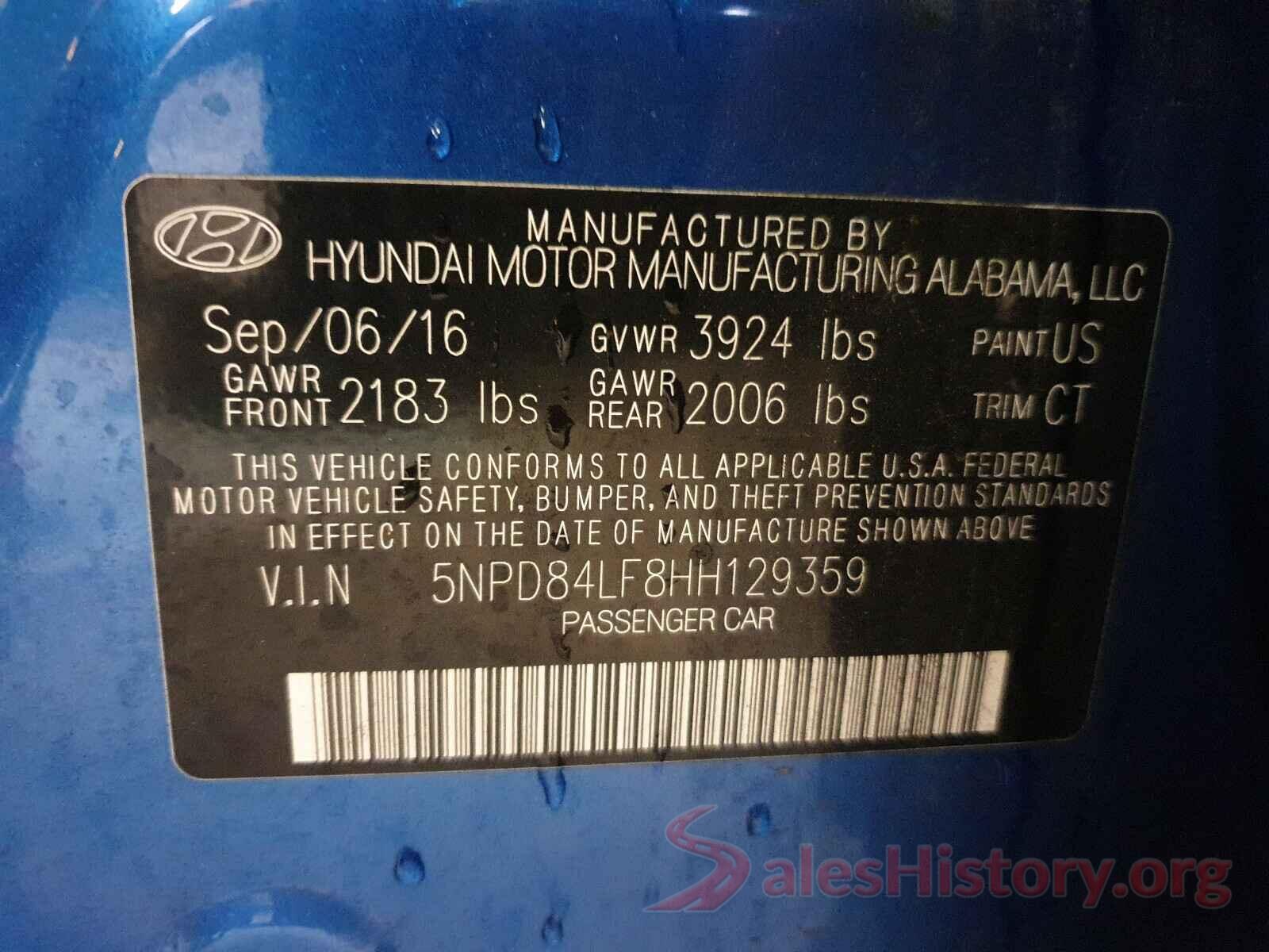 5NPD84LF8HH129359 2017 HYUNDAI ELANTRA